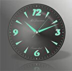 Büyük Dev Bombe Cam 35 cm Siyah Zemin Gece Görünen Ev Ofis İşyeri Okul Karakol Fosforlu Duvar Saati