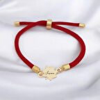 İpek Örgülü 14 Ayar Altın Plakalı Yaprak Figürlü Şeyma İsmine Özel Bileklik-325isim-kırmızı