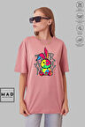 MAD COLLECTION Unisex Oversize Bisiklet Yaka Pamuk Dikişli Tavşan Baskılı Kısa Kollu Tişört