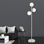 Zambak 3 Lü Krom Beyaz Camlı Modern Dekoratif Tasarım Metal Lambader