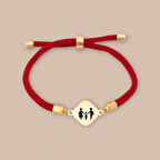 Eşkenar Dörtgen Motifli Bayanlara 14 Ayar Altın Plakalı Örgülü Aile Bilekliği-326sembol-kırmızı