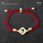 Örgülü Eşkenar Dörtgen Motifli Bayanlara 14 Ayar Altın Plakalı Eylül Ayı Bilekliği-326burç-kırmızı