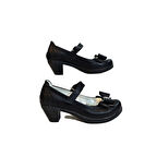 Fiyra 9051 Siyah Kurdaleli Cırtlı Bantlı Kız Çocuk Topuklu Ayakkabı