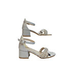 Fiyra 9052 Gümüş Simli Çapraz Üçbant Kız Çocuk Abiye Topuklu