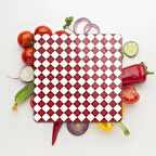 Decovetro Cam Kesme Tahtası Kare Kırmızı Baklava Desenli