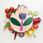 Decovetro Cam Kesme Tahtası Yuvarlak Lale Çiçeği Desenli 30x30 Cm