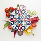 Decovetro Cam Kesme Tahtası Yuvarlak Çini Motif Desenli 30x30 Cm