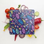 Decovetro Cam Kesme Tahtası Kare Renkli Yaprak Desenli 30x30 Cm