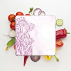 Decovetro Cam Kesme Tahtası Kare Karakalem Gül Desenli 30x30 Cm