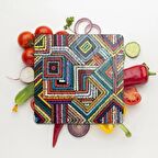 Decovetro Cam Kesme Tahtası Kare Renkli Çizgi Desenli 30x30 Cm