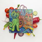 Decovetro Cam Kesme Tahtası Kare Kedi Desenli 30x30 Cm