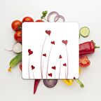 Decovetro Cam Kesme Tahtası Kare Beyaz Kırmızı Kalp Desenli 30x30 Cm