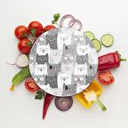 Decovetro Cam Kesme Tahtası Yuvarlak Sevimli Kediler Desenli 30x30 Cm