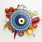 Decovetro Cam Kesme Tahtası Yuvarlak Büyük Nazar Boncuğu Desenli 30x30 Cm