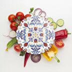 Decovetro Cam Kesme Tahtası Yuvarlak Çini Motifi Desenli 30x30 Cm