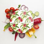 Decovetro Cam Kesme Tahtası Yuvarlak Yeşil Renkli Çiçek Desenli 30x30 Cm