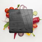 Decovetro Cam Kesme Tahtası Kare Siyah Ahşap Desenli 30x30 Cm