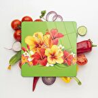 Decovetro Cam Kesme Tahtası Kare Renkli Çiçek Desenli 30x30 Cm