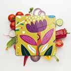 Decovetro Cam Kesme Tahtası Kare Renkli Çiçek Desenli 30x30 Cm