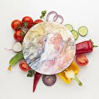 Decovetro Cam Kesme Tahtası Yuvarlak Karışık Mermer Desenli 30x30 Cm