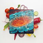 Decovetro Cam Kesme Tahtası Kare Çiçek Desenli 30x30 Cm