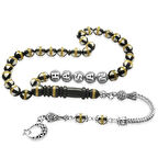 Kararmaz Metal Püsküllü Pirinç Sarmal Küre Kesim Gümüş İsim Yazılı Beyaz Mine Dolgulu Kuka Tesbih