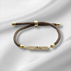 Pelin Yazılı Dikdörtgen Motifli 14 Ayar Altın Plakalı Örgülü Hediye Bileklik-330isim-kahverengi