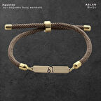 Ağustos Ayı Doğumlarına 14 Ayar Altın Plakalı Örgülü Dikdörtgenli Hediye Bileklik-330ay-kahverengi