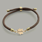 Seda İsmine Özel Örgü İpli Yaprak Figürlü 14 Ayar Altın Plakalı Hediye Bileklik-331isim-kahverengi