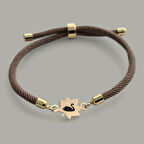 Kuğu Temalı Örgü İpli Yaprak Figürlü 14 Ayar Altın Plakalı Hediye Bileklik-331sembol-kahverengi