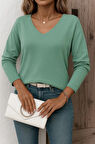 MDB Kadın Uzun Kollu V Yaka Triko Bluz