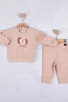 3-18 Ay Kız Bebek Takımı Kirpi Nakışlı 2'li Somon