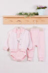 3-9 Ay Kız Bebek Alt&Üst Takımı Puan Kapişonlu 3'lü Pembe
