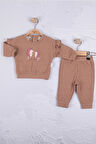 3-18 Ay Kız Bebek Takımı Kirpi Nakışlı 2'li Kahverengi