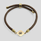 Ö Harfine Özel Örgü İpli Eşkenar Dörtgenli 14 Ayar Altın Plakalı Hediye Bileklik-332harf-kahverengi