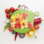 Decovetro Cam Kesme Tahtası Yuvarlak Renkli Çiçek Desenli 30x30 Cm