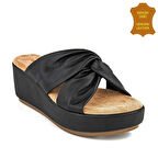 Muya Budka 33264 Kadın Deri Anatomik Terlik Siyah