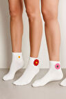 Kadın 6'lı papatya detaylı soket çorap