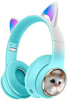 çocuklar için Yeşil Kedi kulaklıklı kulak üstü kulaklık hediyelik Renkli ışıklı kablosuz kulaklık