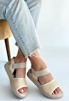 Lastikli Hasır Ortopedik Sandalet Cilt Bej Topuk Boyu 2 Cm