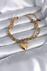 316L Çelik Gold Renk 2'li Kalp Model Kadın Bileklik