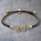 İpek İsmine Özel Kelebek Motifli 14 Ayar Altın Plakalı Örgülü Hediye Bileklik-336isim-kahverengi
