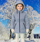 kapişonlu beli lastikli içi kürklü kız çocuk mont