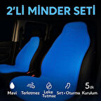 2'li Minder Seti Koltuk Koruyucu Universal Mavi Renk Terletmez Leke Tutmaz