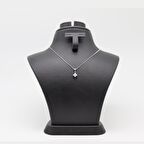 Kare Tek Taş Yatay Kolye Silver