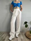 Kadın Beyaz Yüksek Bel Keten Palazzo Pantolon