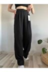 Kadın Siyah Yüksek Bel Keten Palazzo Pantolon