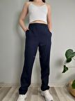 Kadın Lacivert Yüksek Bel Lastikli Boru Paça Pantolon