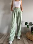 Kadın Yeşil Yüksek Bel Cırtlı Palazzo Pantolon