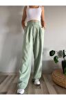 Kadın Yeşil Yüksek Bel Cırtlı Palazzo Pantolon